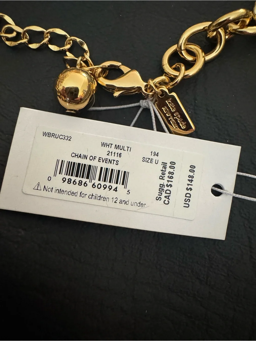 NWT Kate Spade Chain of events Necklace